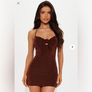 Elegant Brown Tie-Front Dress